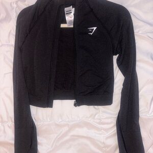 Gymshark Black Cropped Zip Jacket with Logo